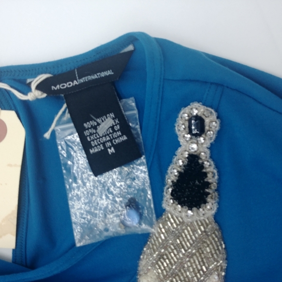NEW Moda International VS ☆ 90s Y2K Blue Silk Beaded Stretch Tank Blouse Medium - Picture 4 of 16